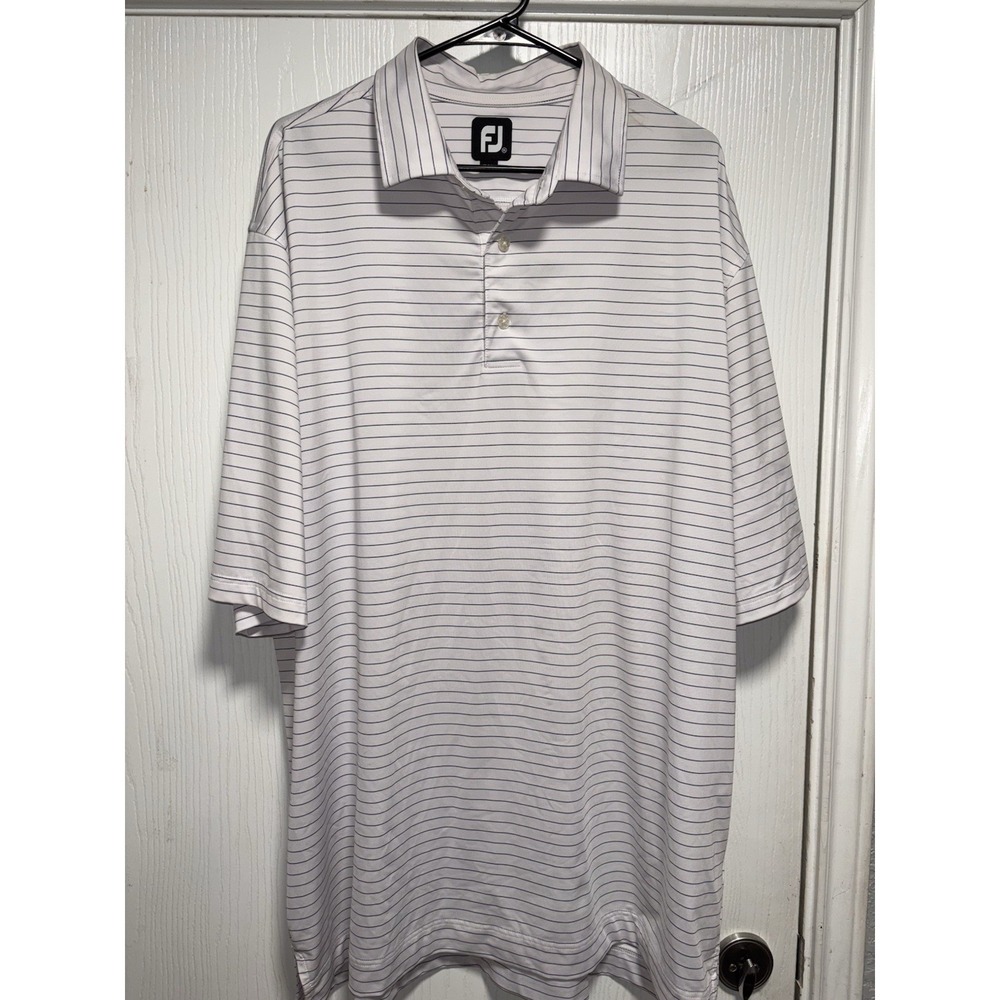 Footjoy Men's Polo Blue & White Striped Golf Shirt Size XXL